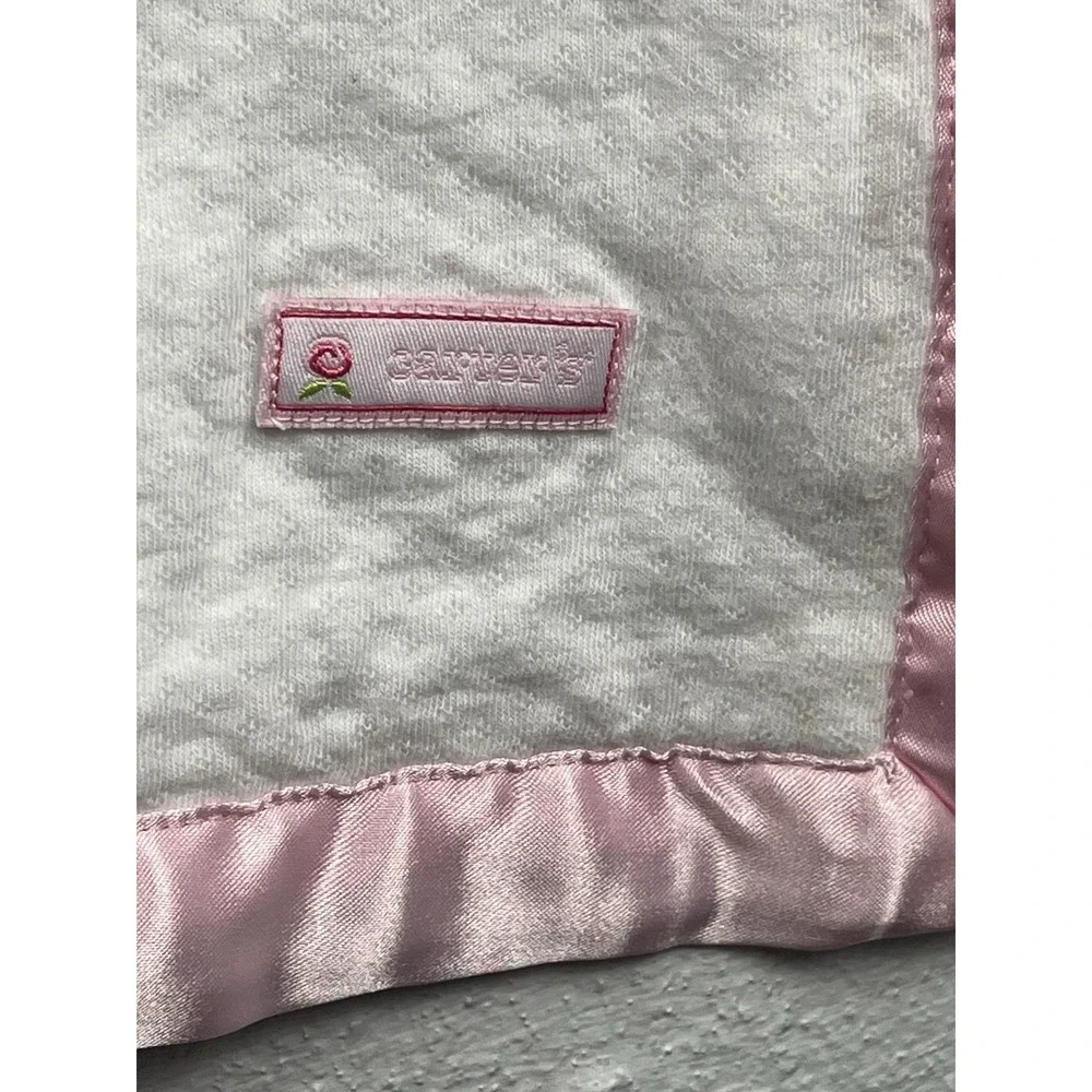 Vintage Carters Little Rose Baby Blanket Flowers Satin Trim 100% Cotton White